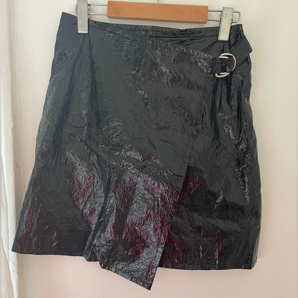 Black Helmut Lang PVC Wrap Mini Skirt